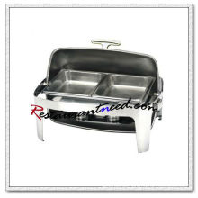 C063 Edelstahl Chafing Dish Set mit 2 Pfannen und rechteckige Roll Top